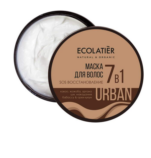 Ecolatier Маска для волос SOS Восстановление 7 в 1, маска для волос, какао и жожоба, 380 мл, 1 шт.